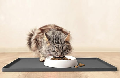 CatGuru Cat Food Mat, Small & Large Feeding Mats, 100% Waterproof Silicone Pet Placemat, Non-Slip Cat Food and Water Bowl or Water Fountain (Small, Carbon)
