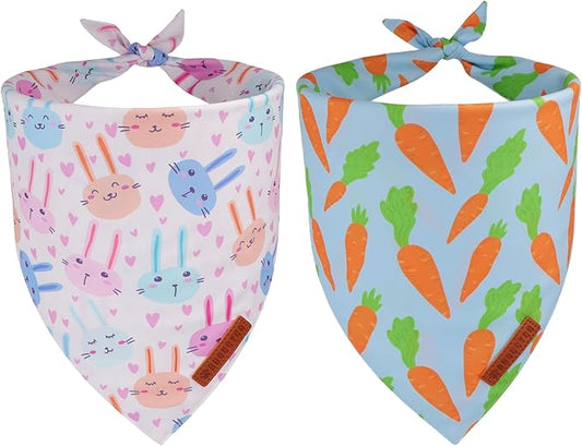 ADOGGYGO Easter Dog Bandanas 2 Pack, Reversible Bunny Carrot Print Puppy Scarf, Premium Fabric, Adjustable Fit Easter Bandana for Medium Large Dogs (Large)