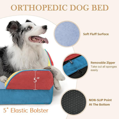 Comfort Expression Orthopedic Dog Bed for Extra Large Dogs 45x35 Inch, Waterproof Egg Crate Foam XL Pet Bed with Removable Bolsters, Dog Couch with Washable Cover & Non-Slip Bottom, Funfetti Fiesta
