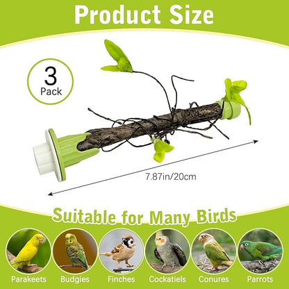 PINVNBY 3 PCS Bird Perches Simulation Branch Parrot Cage Perch Stand with Green Leaf Hanging Paw Grinding Fork Cage Accessories for Parakeets Budgies Finches Cockatiels Conures