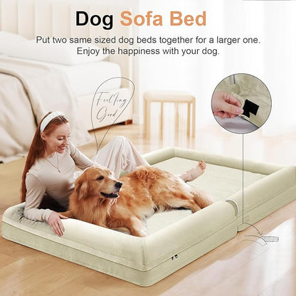 Large Dog Bed Orthopedic Washable: Beds Bolster XXL Bed Big XLarge Dogs Egg Crate Foam Sofa Couch Waterproof Removable Cover - Beige