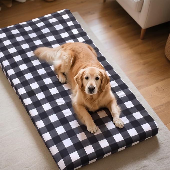 Replacement Dog Bed Covers Elastic Edged Washable Pet Bed Protector with Black Lattice Pattern Design for Medium & Large Pet Beds, Cover Only (Black Lattice, 36x27x6 Inch)