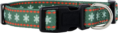 Native Pup Christmas Dog Collar- Winter Holiday Collars for Pets- Xmas Gift for Puppy- Santa, Reindeer, Snowman, Candy Cane, Red Green- Girl Boy- Small, Medium, Large Breeds (Green Snowflake, Small)
