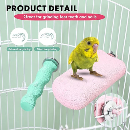 Soulchen 4 Pcs Bird Beak Grinding Calcium Stone Perches Large 4.8 Inch Parrot Teeth Mouth Molar Cage Platform Paw Grinding Sticks Jumping Stand for Macaws Parakeets Finches Cockatiel(Green,Pink)