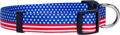 Native Pup American Flag Dog Collar- Red White and Blue- Patriotic Collars for 4th of July, USA- Adjustable Small, Medium, Large Breed Dogs (Medium, Flag II)