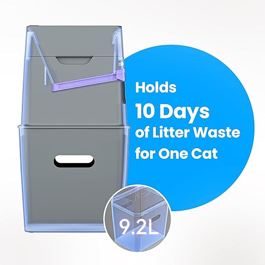 Neakasa PooGuard Litter Disposal Bin, 9.2L Trash Can for Cat Litter, Dog Waste & Diapers, with Viewing Window, Wider Opening, and 4-Month Refill Bag (Grey)