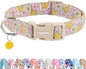 Faygarsle Floral Girl Dog Collar, Cotton Fabric with Daisies Pattern, Pink and Yellow Summer Spring Design for Small Medium Large Dogs XS