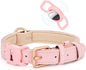 WHIPPY Airtag Leather Dog Collar GPS Tracker Air Tag Puppy Collar Adjustable Soft Leather Padded Dog Collar with Airtag Holder Case for Small Medium Large Dog Pet Backpack,Pink,XS