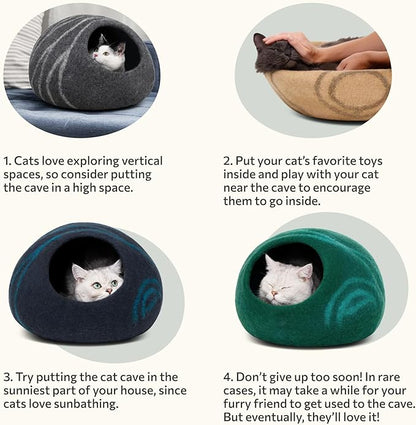MEOWFIA Cat Cave – Premium Felt Cat Bed for Indoor Cats, Handmade Merino Wool (Aquamarine, Medium)