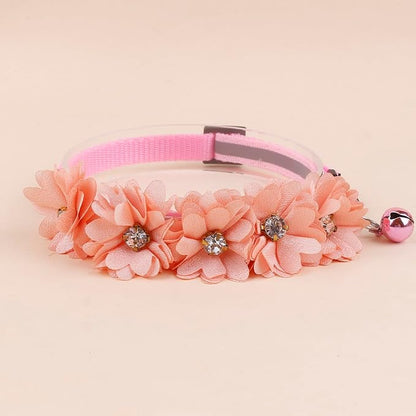2 Pack Cat Collar Pink Floral with Bell and Removable Flower Bowtie Breakaway Adjustable Cat Collar for Girl Kitten Puppy Small Cats Dogs Daily Decoration (XQ102-2)