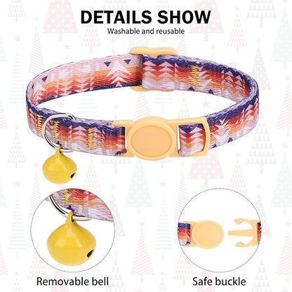 Breakaway Cat Collars for Girl Boy Cats, Spring Summer All Weather Cat Collar Personalized Pattern 2 Pack,Cute Classic Safety Buckles and Bells,Adjustable Printed Nylon Colorful Kitten Collar
