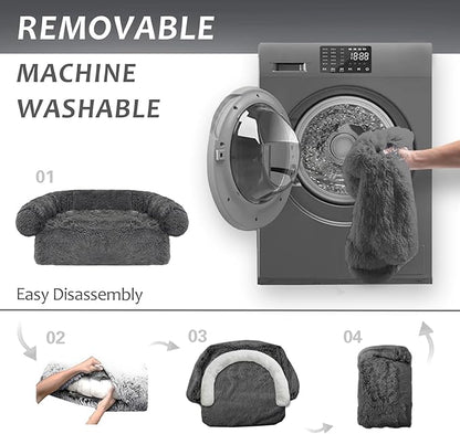 Calming Dogs/Cats Bed Mats, Dog Pad Washable Removable Couch Cover, Plush Long Fur Mat for Pets, Waterproof Lining, Perfect for Small, Medium and Large Dogs and Cats (Dark Gray, 31"x23")