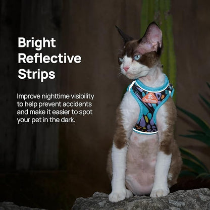 Cat Harness and Leash Set, Step-in Escape Proof Adjustable Vest Harness for Small Medium Large Cats, Lightweight Soft Breathable Reflective Kitten Harness for Walking Travel, Camping(Blue, S)