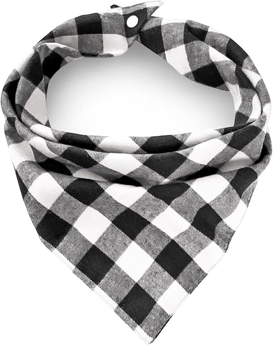 Christmas Plaid Dog Bandana with Button, Dual Layer Scarf Soft Cotton Triangle Bib Girls and Boys Kerchief Adjustable Accessories for Small Medium Large Extra Large Dog Puppy Pet Cat