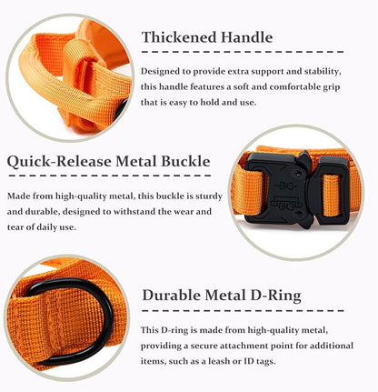 Tactical Dog Collar, Adjustable Military Training Nylon Dog Collar with Control Handle and Heavy Quick-Release Metal Buckle for Small Medium Large Dogs, Orange M