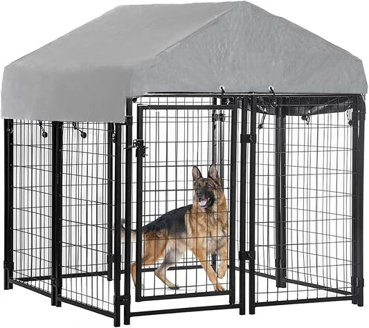Welded Wire Dog Kennel Heavy Duty Playpen Included a Roof & Water-Resistant Cover 4'x4'x4.3'
