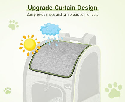 Pecute Cat Backpack Carrier XL, Expandable Pet Backpack Curtain Design for Cats Dogs Up to 15lbs, with 4-Side Breathable Mesh, Multi-Entry & Lockable Zippers for Travel, Hiking, Camping - Hands Free