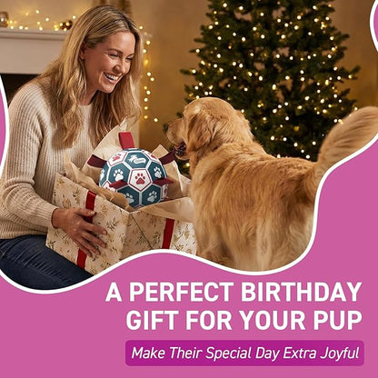 QDAN Extra Large Soccer Ball with Straps, Interactive Dog Toys for Tug of War, Puppy Birthday & Water Toy, Large Dog Balls - Blue & Red (9 Inch)