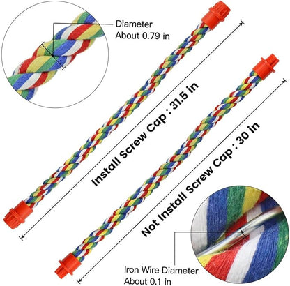 Bird Rope Perches for Parrots, Cockatiels, Parakeets, Budgie Cages Comfy Birds Colorful Rope Toy (31.5inch Plastic nut)