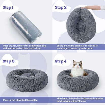 rabbitgoo Cat Beds for Indoor Cats, 20 inches Cat Bed Machine Washable, Fluffy Round Pet Bed Non-Slip, Calming Soft Plush Donut Cuddler Cushion Self Warming for Small Dogs Kittens, Dark Grey, Medium