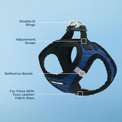 Best Pet Supplies - All Weather Plush, Reflective, No Pull Harness for Small, Medium Dogs, Cats - Secure with Hook & Loop Fastener, Buckle, Double D-Rings - Royal Blue Faux Leather, S