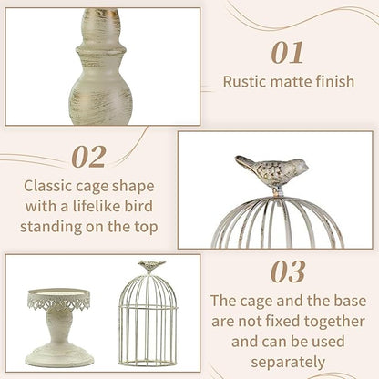 Birdcage Candle Holder Decorative Bird Cages for Weddings Vintage Candlestick Holders Wedding Candle Centerpieces for Tables Iron Candleholder Set Home Decor Distressed Ivory