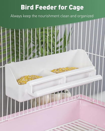 Pawfly 2 Pack Bird Feeder for Cage Hanging Plastic Feeder with Hooks Water Dispenser with Perches for Small Parakeet Cockatiel Canary Parrot