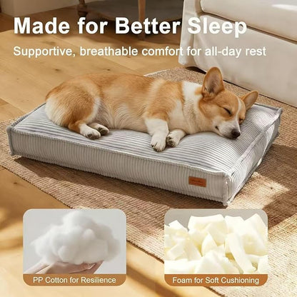 FUKUMARU 5.5-Inch Thick Dog Bed Mat, Washable Cat Bed with Waterproof Lining, Orthopedic Dog Beds for Senior Dogs, Cozy Flat Dog Kennel Bed for Crate, Non-Slip Pet Pillow Bed, Grey