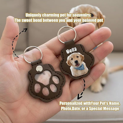 Personalized Dog Hair Keychain Pet Fur Keepsake Pet Memorial Cute Storage Keychains Cat Paw Shaped Key Chain to Store Fur