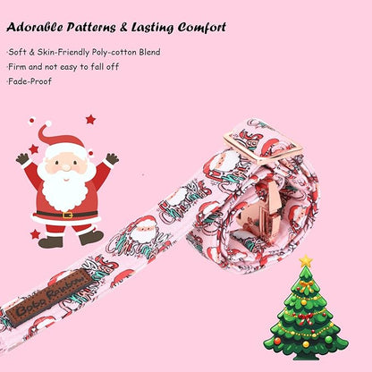 Christmas Dog Collar, Pink Christmas Santa Claus Dog Collar Bow Tie Pet Collars with Bow Adjustable Pet Collars with Premium Metal Buckle Dogs Necklace for X-Large Girl Dogs