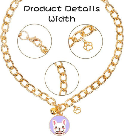 HOWWFALY Dog Collar and Cat Chain Necklace Stainless Steel Adjustable 18K Gold Heart-Shaped Necklace for Small Pets Cats Kitten Puppy (Gold, 17.7 inch)