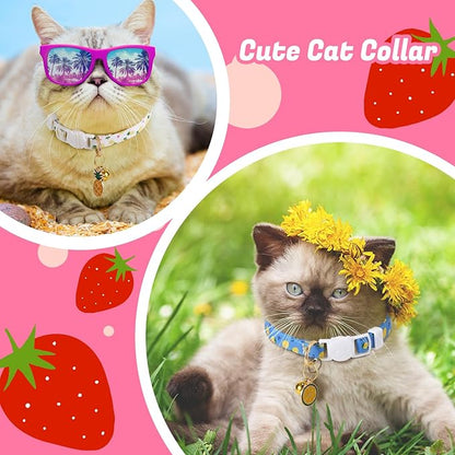 10 Pack Breakaway Cat Collars with Bells Fruit Pendants Adjustable Safety Kitten Collar Fruit Cat Collar with Bell Ideal for Girl Boy Cats