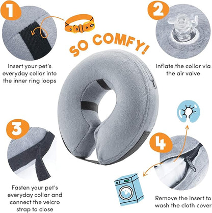 BENCMATE Inflatable Dog Cone Collar Alternative, Soft Dog Cone for Small Medium Large Dogs and Cats, Neck Recovery ECollar Donut Collar After Surgery (X-Large, Grey)