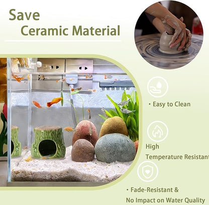 Aquarium Decor Cave Betta Fish Aquarium Accessories Ornaments Hiding Cave Wooden Stake Shape Hideout for Shrimp Cichlid Hermit Crab, Octopus Hiding Breeding for Tank (Green)
