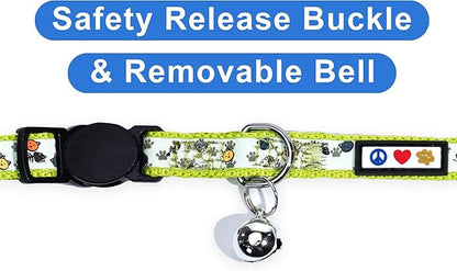 Pawtitas Glow in The Dark Cat Collar with Breakaway Safety Buckle & Bell Adjustable Kitten Collar, Green