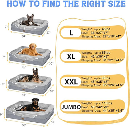 Washable Orthopedic Large Dog Bed - Removable Waterproof Cover with Bolster Extra Large Dog Bed Foam Support XL Large Big Pet Dogs Beds