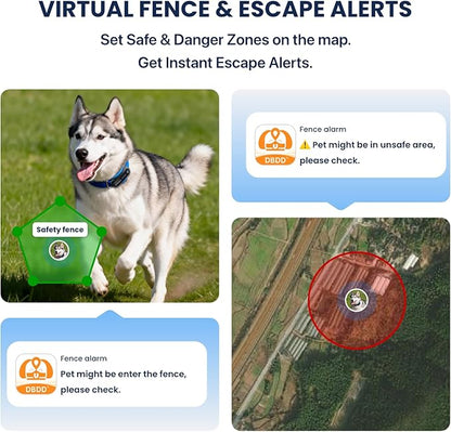 AI GPS Tracker for Dogs (40lbs+), Real Time Location and AI Vet Health Management, Electronic Fence, Waterproof, iOS and Android Universal（Black）