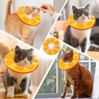 Cat Cone Collar Soft, Adjustable Cat Recovery Collars for Small Medium Large Cats, Cute Donut E Collar After Surgery, Anti-Lick Wound Healing Elizabethan Collar for Kittens(Orange, Large)