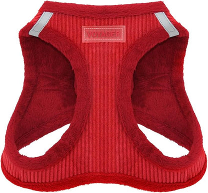 Best Pet Supplies - All Weather Plush, Reflective, No Pull Harness for Small, Medium Dogs, Cats - Secure with Hook & Loop Fastener, Buckle, Double D-Rings - Red Corduroy, XS