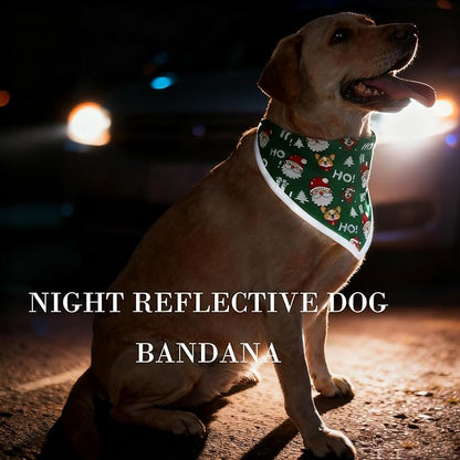 Christmas Dog Bandanas Santa Claus Dogs Scarf for Boy and Girl,Reflective Dog Bandana for Night Safety,Adjustable Cat Dogs Triangle Pet Scarves for Large Dogs,Green,L