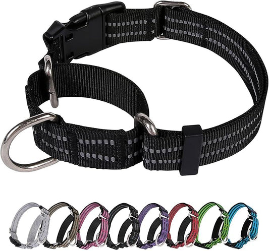 Martingale Dog Collar, Adjustable Nylon Reflective Collar with Buckle No Pull Dog Collar for Small Medium Large Dogs (Black M)