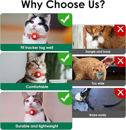 GPS Tracker for Cats, Compatible with Apple Find My App (Only iOS), No Monthly Fee Cat Tracker, Waterproof (White Tracker, Red Cat Collar)