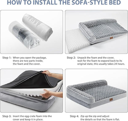 BFPETHOME Orthopedic Dog Beds for Large Dogs-Waterproof Sofa Pet Bed with Removable Washable Cover, Big Dog Bed with Waterproof Lining and Nonskid Bottom,Pet Bed for Large Dogs