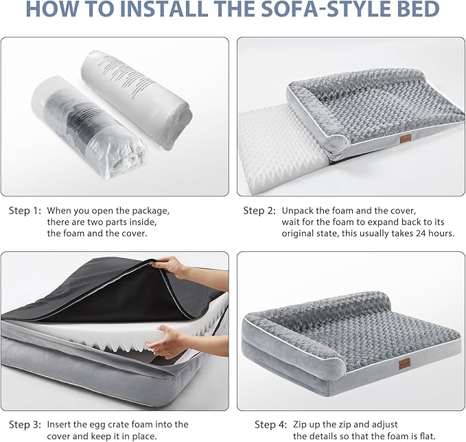 BFPETHOME Orthopedic Dog Beds for Extra Large Dogs, Waterproof Sofa XXL Pet Bed with Sides, Non-Slip Bottom and Egg-Crate Foam Big Dog Couch Bed with Washable Removable Cover,Pet Bed for Large Dogs