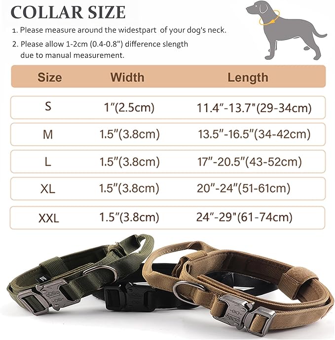 Tactical Dog Collar, Adjustable Military Training Nylon Dog Collar with Control Handle and Heavy Quick-Release Metal Buckle for Small Medium Large Dogs, Dark Blue M