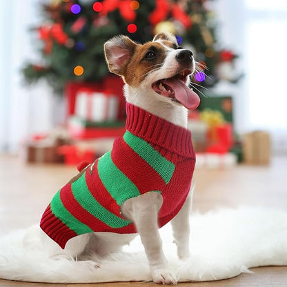 Dog Cat Christmas Sweater Boy Girl Ugly Reindeer Xmas Pet Clothes Holiday Puppy Costume New Year Gifts for Small Medium Large Dogs Outfits (L, Red Green Stripe Reindeer)