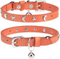 Leather Cat Collars for Boy Girl Cats with Bell and Safety Elastic Belt, Personalized Star and Moon Stud Adjustable Safe Buckle Collar for Kitty Small Big Cats Size 8-12 Inch, Orange