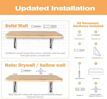 Wall Mounted 1 Pack Cat Shelf with 2 Pcs Two Steps Climber Stairs - Modern Cat Wall Furniture for Climbing, Lounging, and Playing - Perfect Hammock for Indoor Cats or Kitty