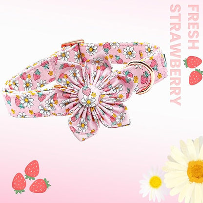 Lionheart glory Dog Collar Flower Collar Pink Dog Collar with Flower Spring Summer Cute Collar Dog Female Soft Durable Adjustable Dog Collars for Small Dogs, B:Strawberries