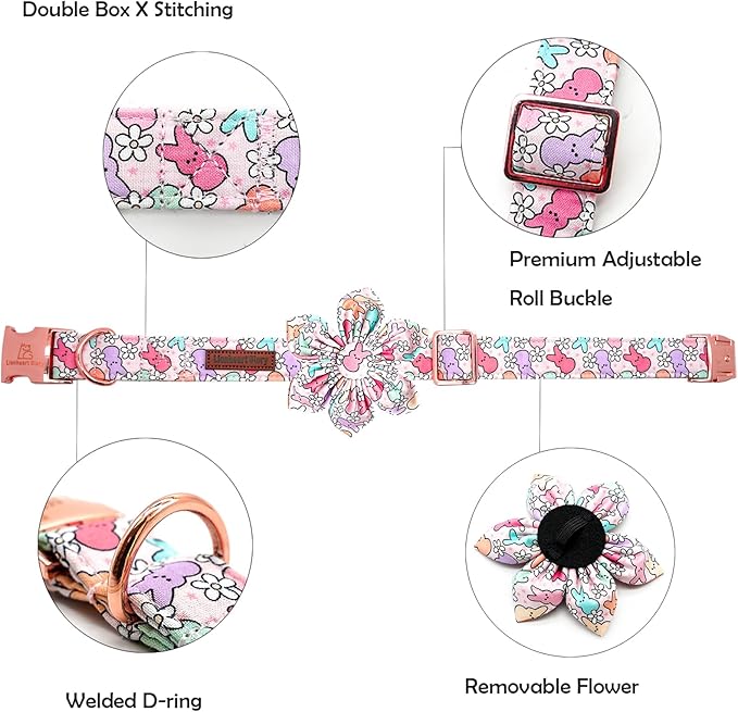 Lionheart glory Easter Day Dog Collar with Flower Dog Collar for Medium Dogs, Rabbits Colorful Dogs Collars Flowers Spring Collars Puppy Flowers